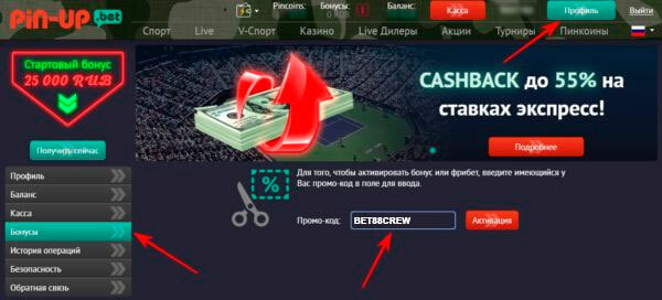 Pin Up казиносындағы жаңа промо-кодтардың тізімі