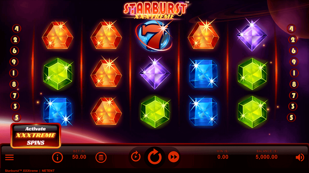 Starburst XXXtreme-де Bonus Buy функциясының интерфейсі
