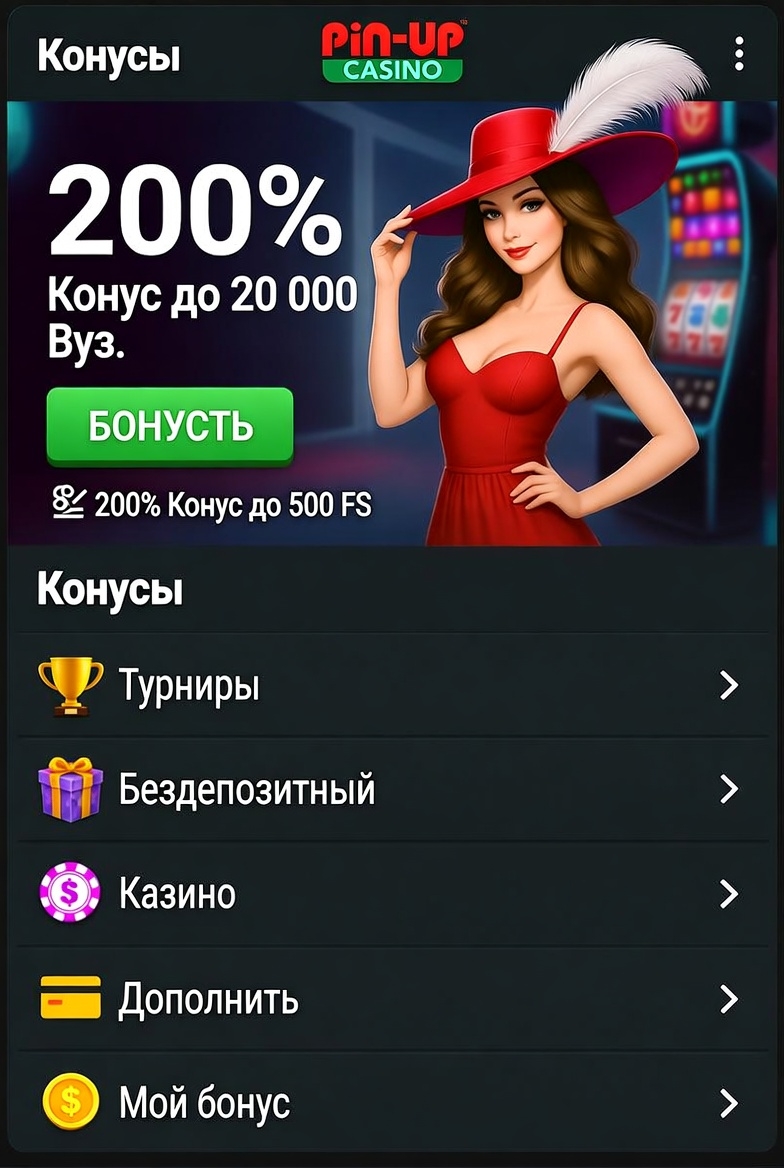 Слоттар ойнауға арналған Pin-Up бонустық бағдарламасының интерфейсі