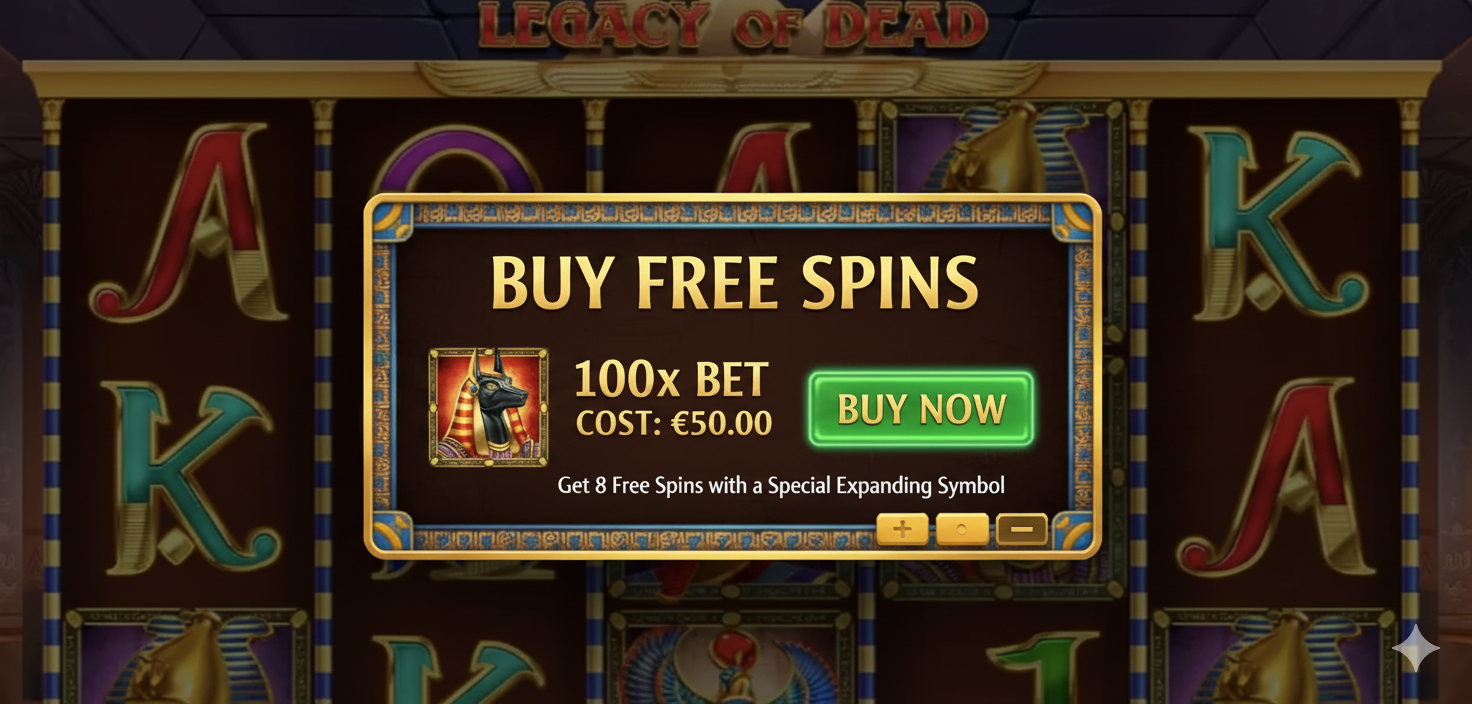 Legacy of Dead-тегі фриспиндерді лезде іске қосуға арналған Buy Bonus функциясы