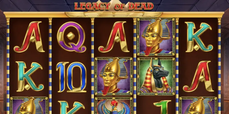 Pin-Up-тағы 5x3 ойын алаңы бар Legacy of Dead слотының интерфейсі