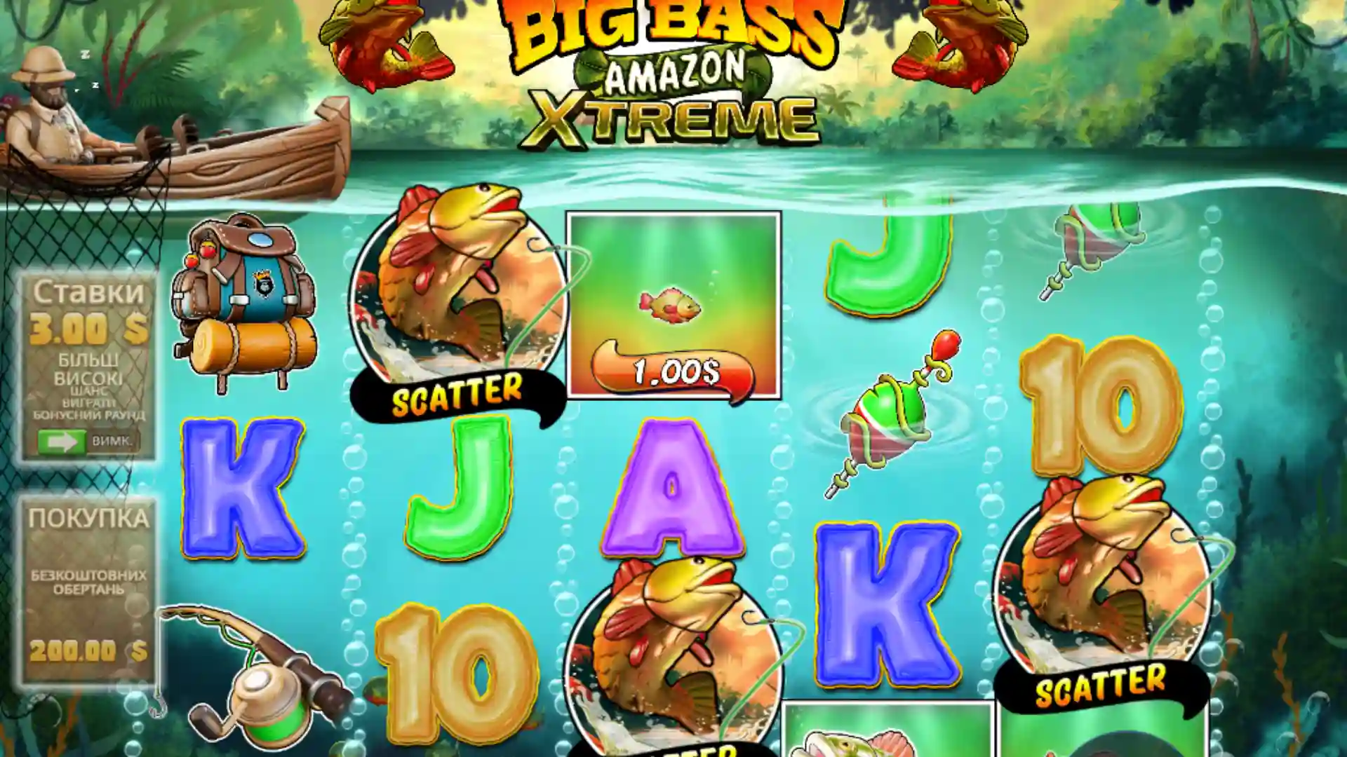 Интерфейс Pin-Up с запущенной игрой Big Bass Amazon Xtreme