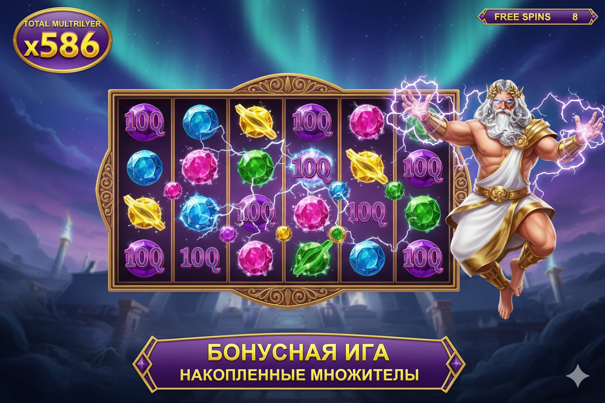 Жинақталған көбейткіштермен Gates of Olympus бонустық ойынының скриншоты