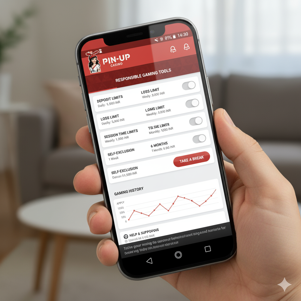 Pin-Up Casino-дағы жауапты ойын құралдарының интерфейсі