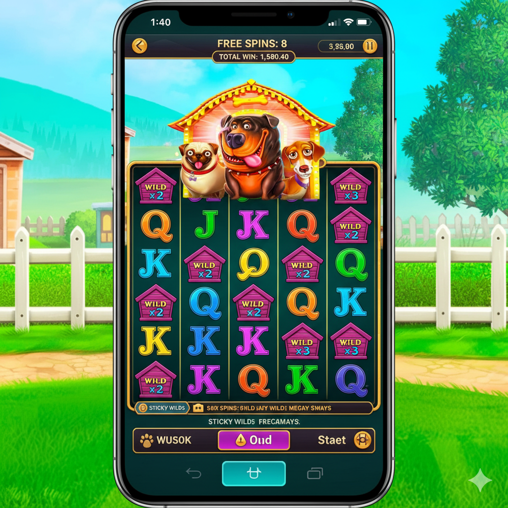 The Dog House bonus game screen with sticky Wild symbols and multipliers on the reels
