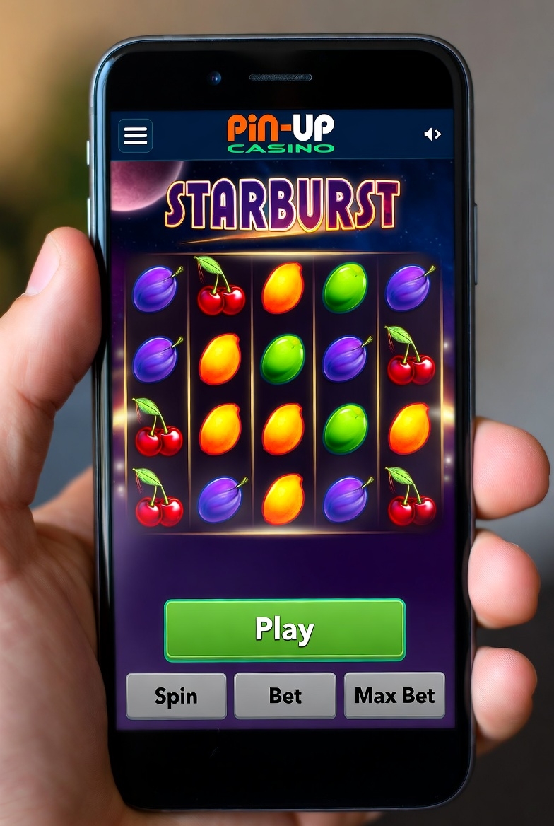 Android және iOS үшін Pin-Up қосымшасындағы Starburst слотының мобильді нұсқасы
