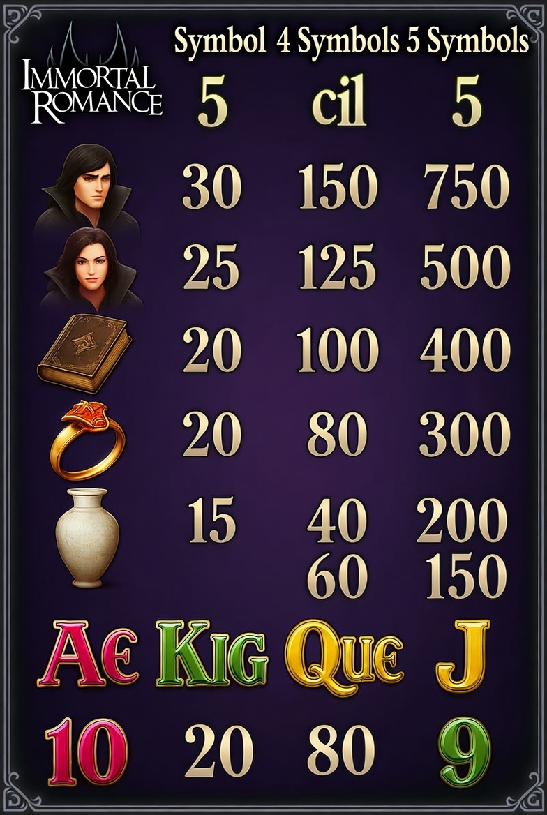 Microgaming-тен Immortal Romance слотындағы символдардың төлем кестесі