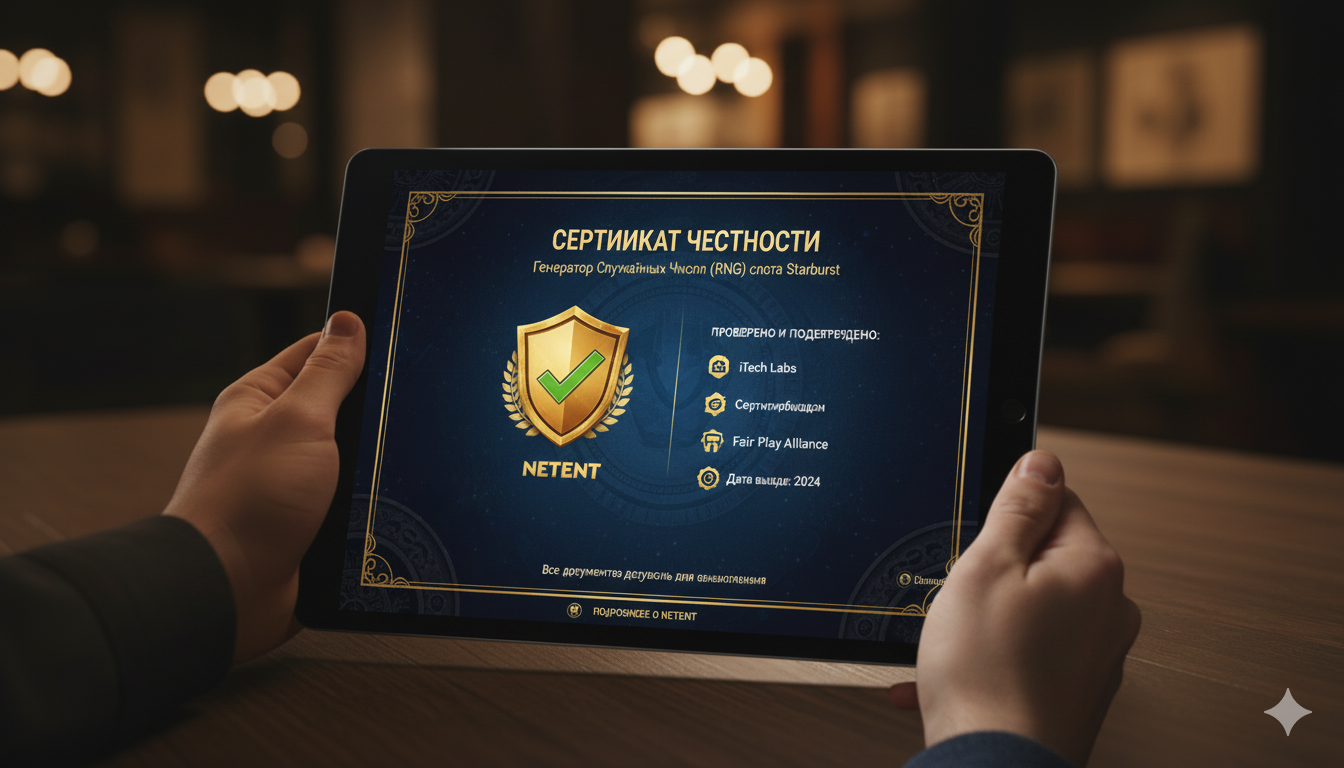 NetEnt-тен Starburst слотының кездейсоқ сандар генераторының әділдік сертификаты