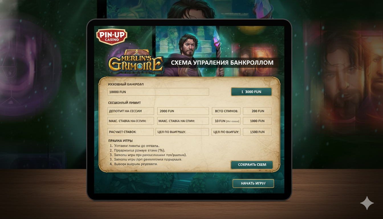 Bankroll management scheme for playing Merlin's Grimoire at Pin-Up with calculation of bets and limits