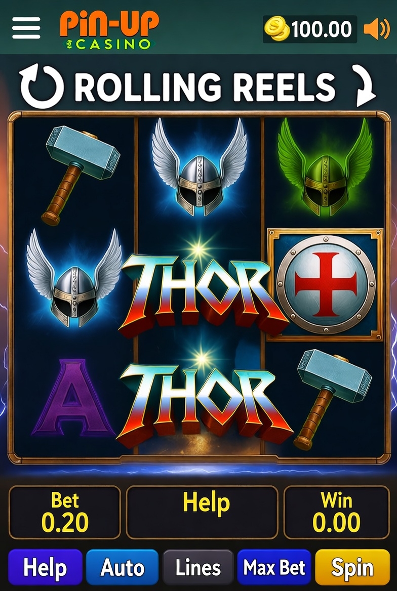 Pin-Up-тағы белсенді Rolling Reels функциясы бар Thor бонустық раундының скриншоты