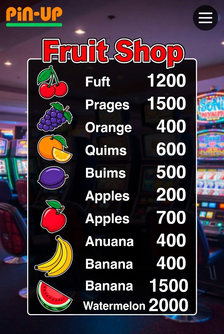 Fruit Shop slot symbol payout table with win coefficients on the Pin-Up platform