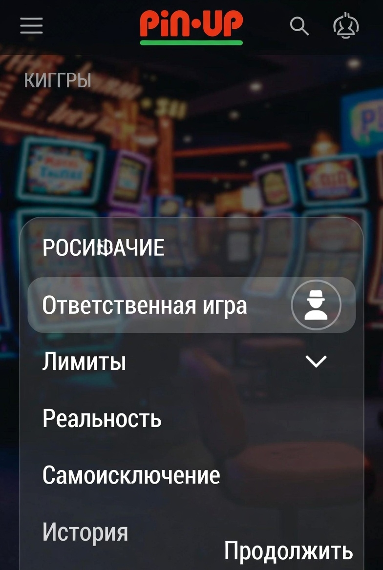 Responsible gaming settings interface in Pin-Up