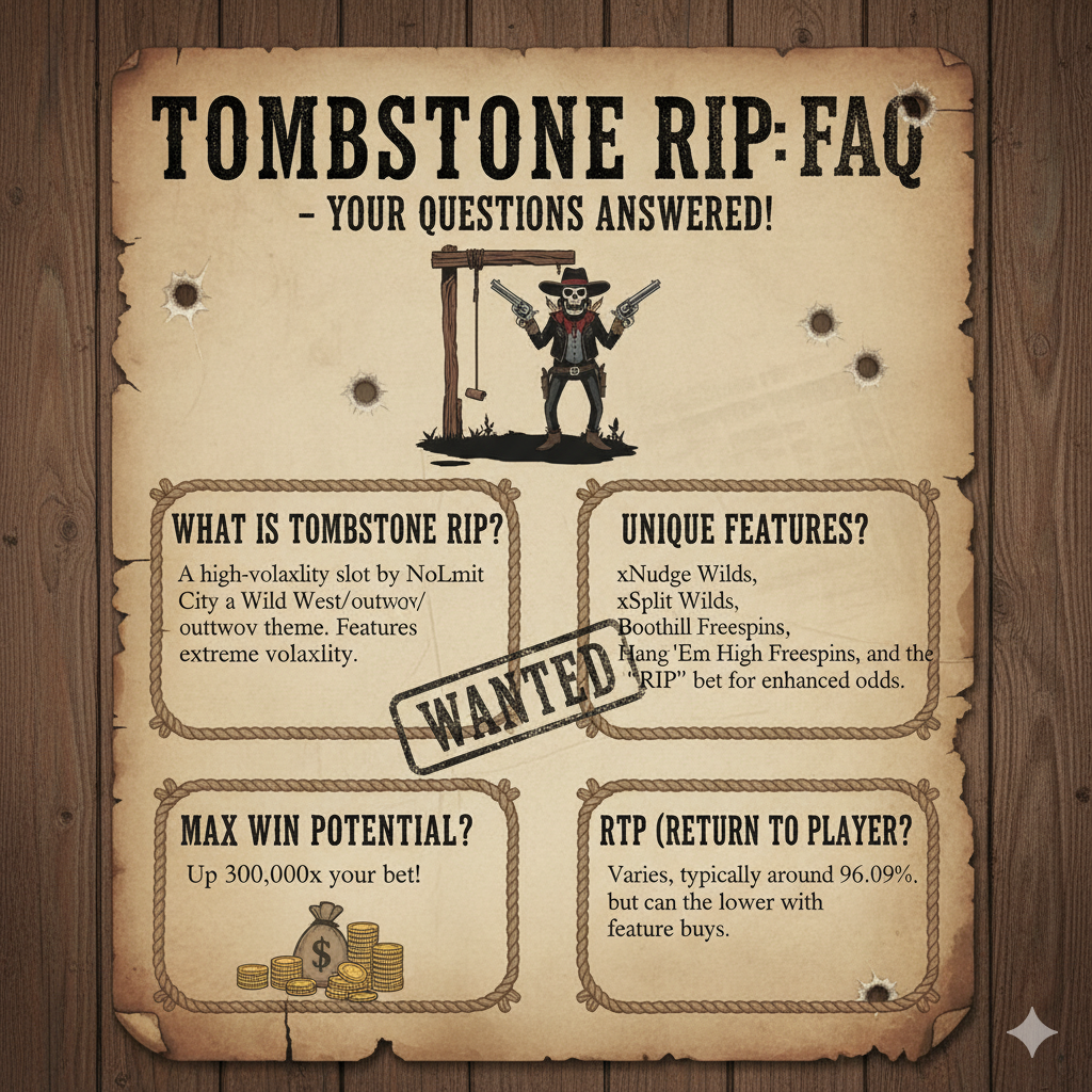 Tombstone RIP слоты туралы жиі қойылатын сұрақтарға жауаптары бар инфографика