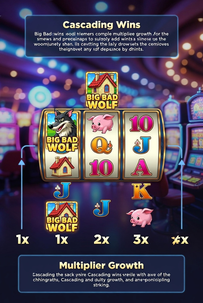 Diagram of cascading wins and multiplier growth in Big Bad Wolf