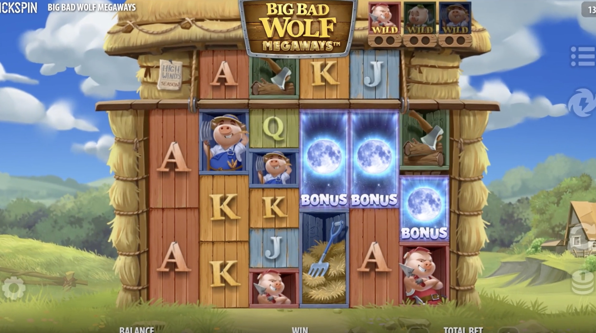 Activation of the Big Bad Wolf bonus round with three scatter symbols