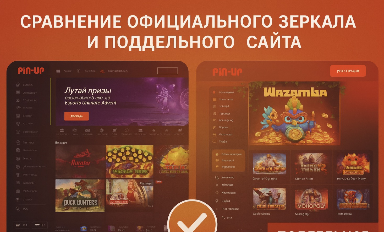 Ресми пін ап айнасы мен жалған сайтты салыстыру